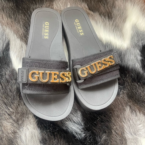 Guess Shoes - GUESS Black Slides with Gold Logo